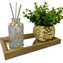 Ver imagem 1 de Bandeja retangular de MDF + difusor de vidro + vaso dourado