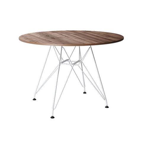 Mesa Eiffel Redonda 90cm Tampo de Madeira Amendôa com Base de Ferro Branco