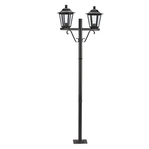 Poste para Jardim Preto Alumínio 1,61m Bivolt 2 Lâmpadas E27 Grega Colonial