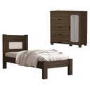 Ver imagem 1 de Cama de Solteiro e Comoda 4 Gavetas 1 Porta Mdf Clara Chocolate Decmade