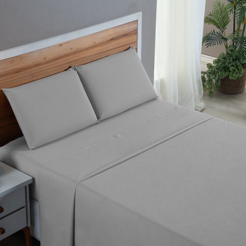 Kit Roupa de Cama Solteiro Percal 200 Fios 100% Algodão com Elástico e Fronha 3 Peças:cinza