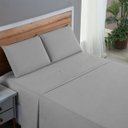 Ver imagem 1 de Kit Roupa de Cama Solteiro Percal 200 Fios 100% Algodão com Elástico e Fronha 3 Peças:cinza