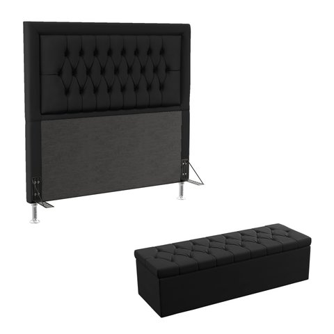 Kit Cabeceira Estofada Decorativa Pegasus e Calçadeira Sagitarius 195 Para Cama King Sued Preto Arad