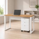 Ver imagem 1 de Mesa Escrivaninha Industrial 120cm x 60cm e Gaveteiro Móvel 03 Gavetas 100% MDF F5 Office Cor:Freij