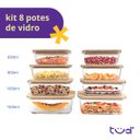 Ver imagem 4 de Kit 8 Potes de Vidro com Tampa de Bambu Hermético Marmita Retangulares - Tud