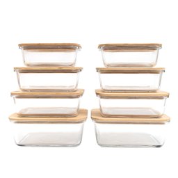 Kit 8 Potes de Vidro com Tampa de Bambu Hermético Marmita Retangulares - Tud - 3