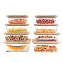 Ver imagem 1 de Kit 8 Potes de Vidro com Tampa de Bambu Hermético Marmita Retangulares - Tud