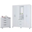 Ver imagem 1 de Cômoda 868 4 Gavetas e 1 Porta com Guarda Roupa Solteiro Córdoba 4 Portas Branco Brilho - Poquema
