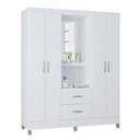 Ver imagem 3 de Cômoda 868 4 Gavetas e 1 Porta com Guarda Roupa Solteiro Córdoba 4 Portas Branco Brilho - Poquema