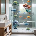 Ver imagem 1 de Adesivo Box de Banheiro Infantil Sereia Golfinhos Tartarugas