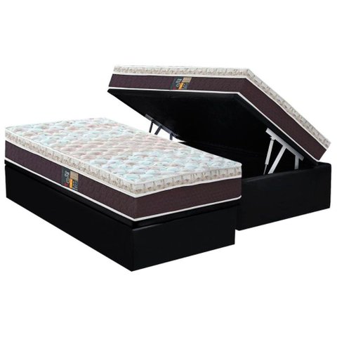 Cama Box Baú Solteiro: Colchão Molas Ensacadas Castor Pocket Class Híbrido + Base Crc Courano