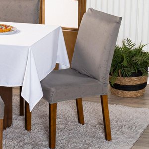Kit Capas de Cadeira Jantar Lisa Ajustável com Elástico 08 Pçs - Protetora para Cinza