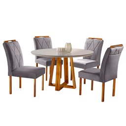 Conjunto Sala de Jantar Natalle e Rubi 4 Lugares Mesa Redonda 1m e 4 Cadeiras Moveis Mix - 1