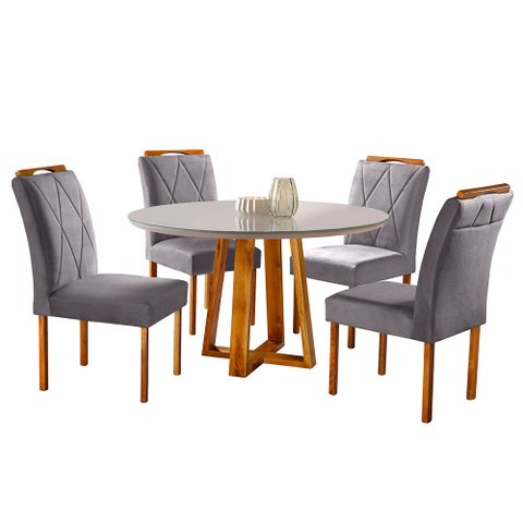 Conjunto Sala de Jantar Natalle e Rubi 4 Lugares Mesa Redonda 1m e 4 Cadeiras Moveis Mix