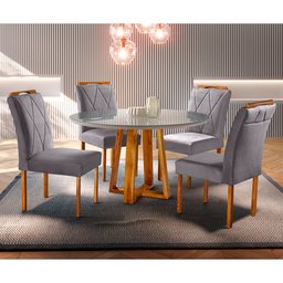Conjunto Sala de Jantar Natalle e Rubi 4 Lugares Mesa Redonda 1m e 4 Cadeiras Moveis Mix - 2