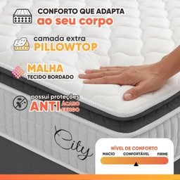 Cama Box Baú Colchão Casal Molas Ensacadas City Pillow Top 138x188x64cm Branco / Cinza Hellen - 8 Cama Box Baú Colchão Casal Molas Ensacadas City Pillow Top 138x188x64cm Branco / Cinza Hellen - 8