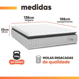 Cama Box Baú Colchão Casal Molas Ensacadas City Pillow Top 138x188x64cm Branco / Cinza Hellen - 6 Cama Box Baú Colchão Casal Molas Ensacadas City Pillow Top 138x188x64cm Branco / Cinza Hellen - 6