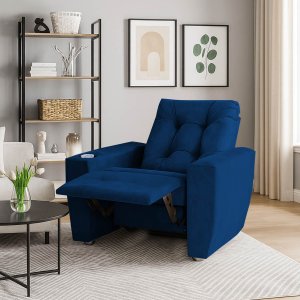 Poltrona do Papai Reclinável Suede Porta Copo Perola Marinho