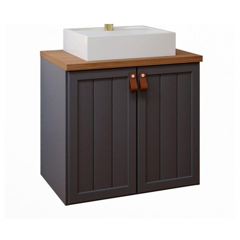 Gabinete para Banheiro 60cm 100% Mdf 2 Portas Alure Mgm Móveis Titânio/freijo Titanium/freijo
