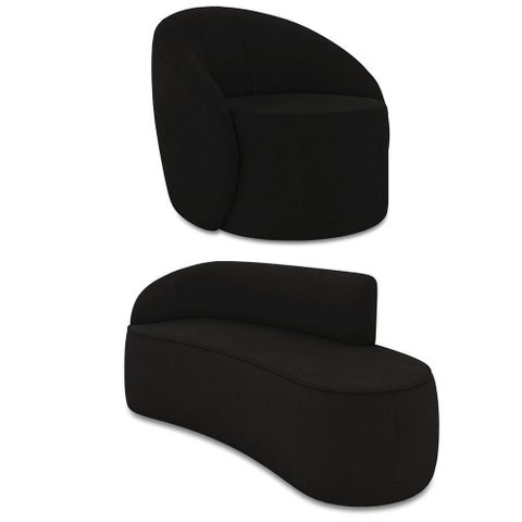Sofá 3 Lugares Orgânico 180cm Morgan e Poltrona Lua Suede Preto D03 - D'Rossi