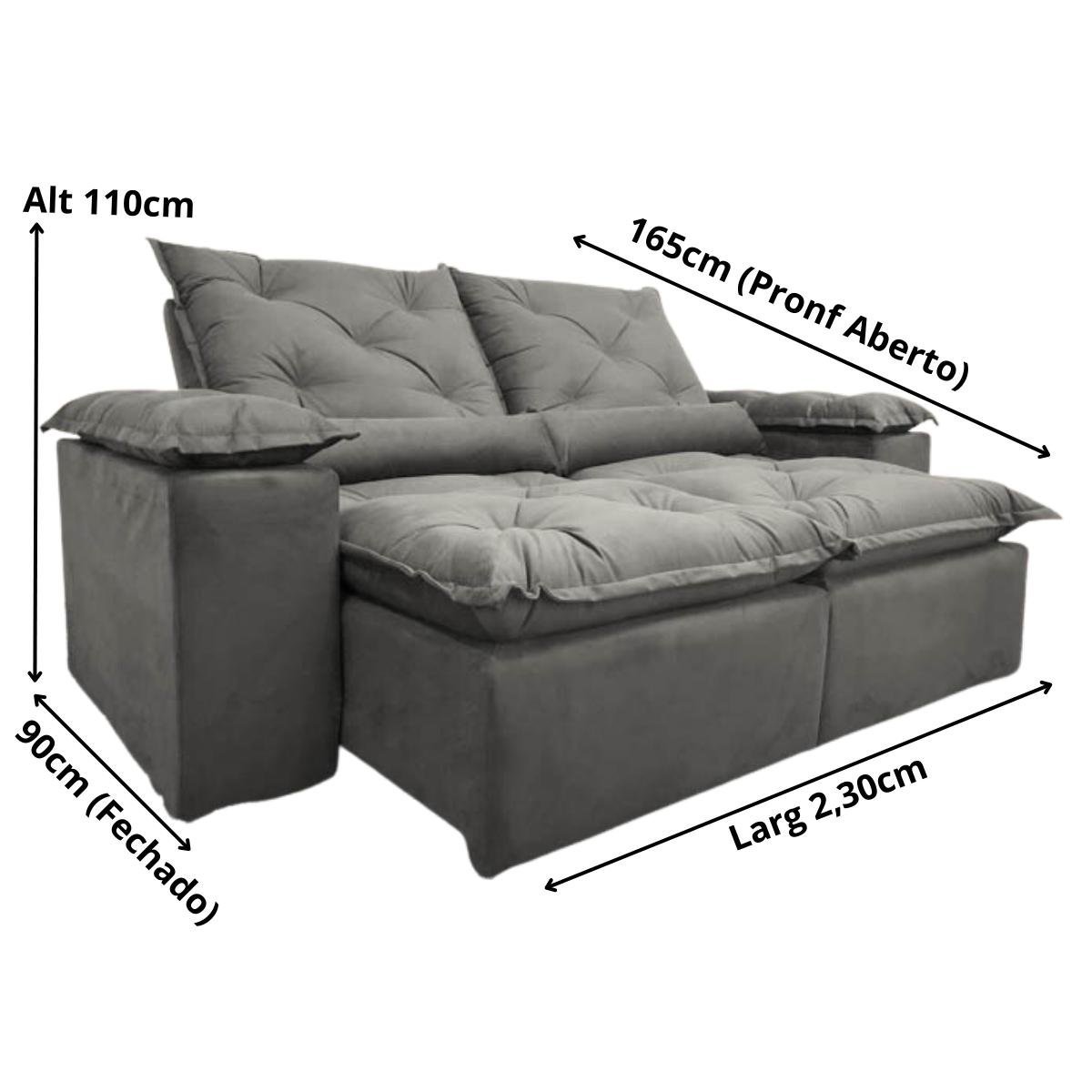 Sofa Reclinavel Retratil Fofinho P/ Assistir Series 2,30m Cor:Cinza - 5