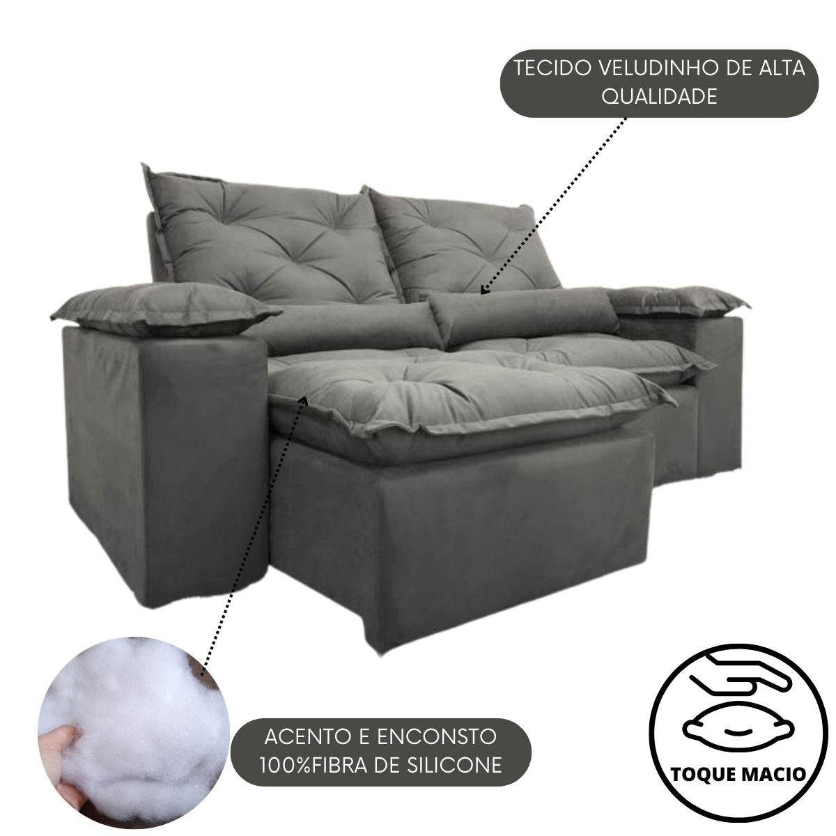 Sofa Reclinavel Retratil Fofinho P/ Assistir Series 2,30m Cor:Cinza - 4