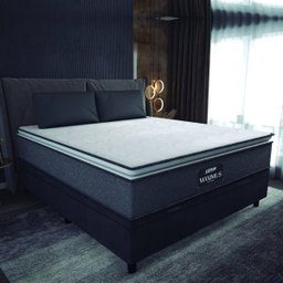 Cama Box Baú Casal Colchão Molas Ensacadas Pillow Top Maximus 138x188x69cm Cinza / Preto Gazin - - 1