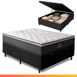 Cama Box Baú Casal Colchão Molas Ensacadas Pillow Top Maximus 138x188x69cm Cinza / Preto Gazin - - 2