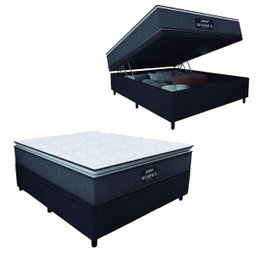 Cama Box Baú Casal Colchão Molas Ensacadas Pillow Top Maximus 138x188x69cm Cinza / Preto Gazin - - 3