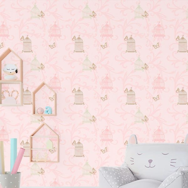 Papel de Parede Adesivo Baby 001 Borboletas Rosa 3.60x0.58m - 1