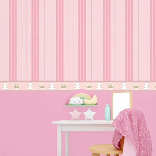 Papel de Parede Adesivo Baby 002 Listrado Rosa 3.60x0.58m - 1