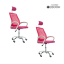 Ver imagem 1 de Kit 2 Cadeiras Escritório Diretor Tela Mesh com Encosto de Cabeça Rosa + E-book