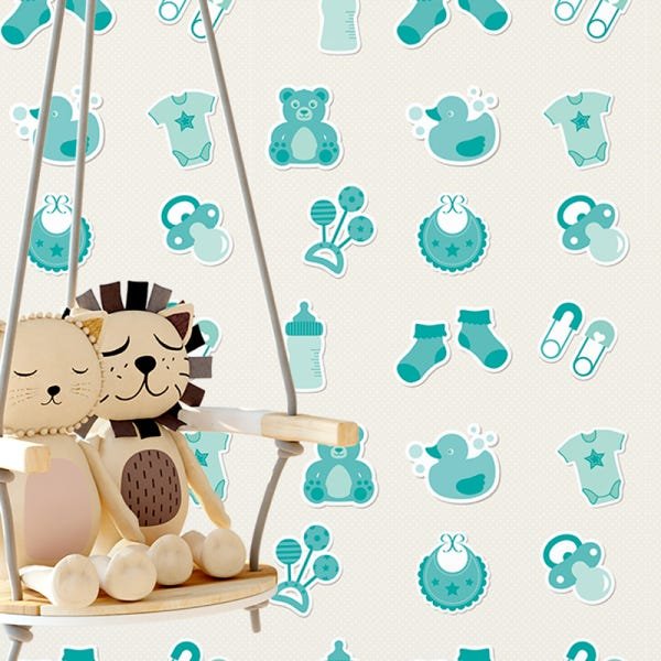 Papel de Parede Adesivo Infantil 002 Azul e Cinza 2.40x0.58m - 1