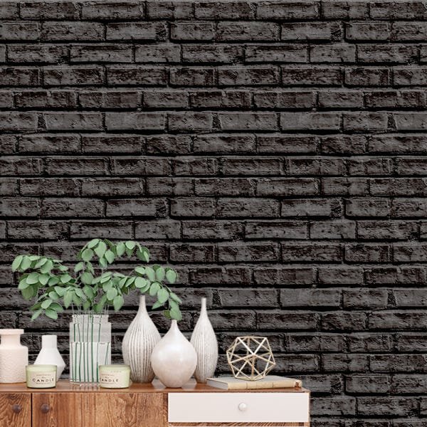 Papel de Parede Adesivo Tijolo 016 Preto 2.40x0.58m - 1
