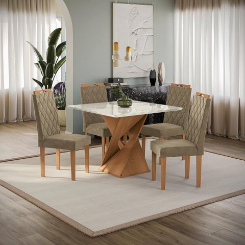 Conjunto Sala de Jantar Luna Kappesberg 4 Cadeiras Veludo Bege