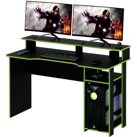Mesa para Computador Gamer Espaço para 2 Monitores e Cpu Preto/Verde