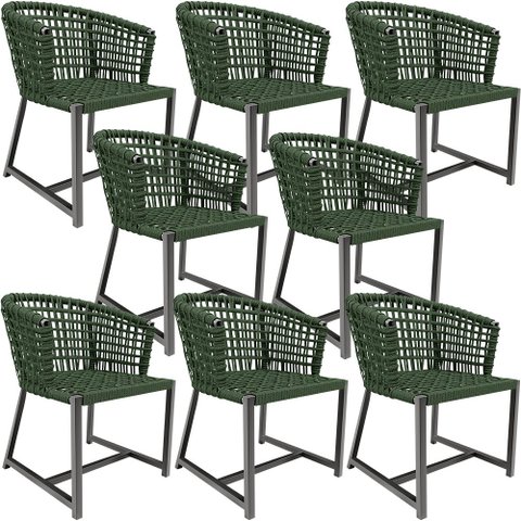 Kit 08 Cadeiras Decorativas Para Área Gourmet Cozinha Corda Náutica Belize D04 Verde - Lyam Decor
