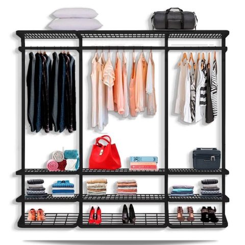 Guarda Roupa Closet Aramado sem Portas CLR285 - 2,20m - Preto