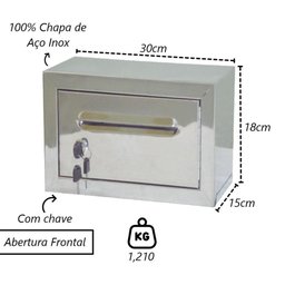 Caixa Correio Carta Condomínio Frontal Inox Chave 15x30x18cm - 2