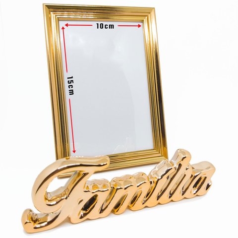 Kit Escultura Palavra + Porta Retrato Decorativo Enfeite Top - Familia Rose + Porta Retrato