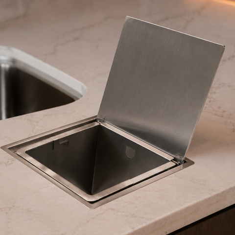 Lixeira Embutir Pia Cozinha 7L Grande Aço Inox 304 Furo 18x18 cm Balde Removível Cozix