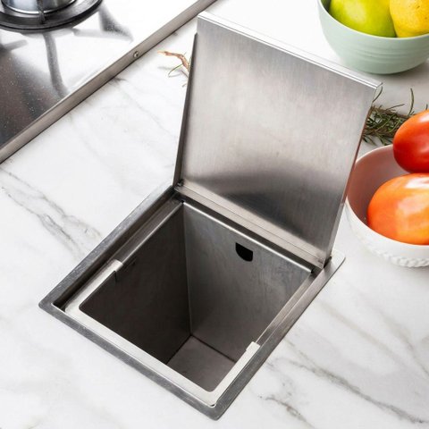 Lixeira Pia Cozinha Profissional Cesto Embutir Aço Inox 304 Quadrada 7L Cozix