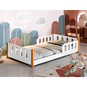 Cama Montessoriana Infantil com Grade de Proteção Branca Camila Divaloto