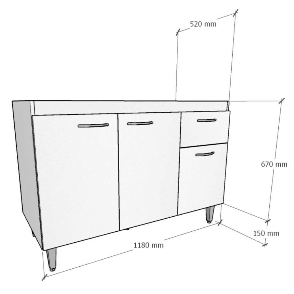 Balcão de Pia Cozinha 120cm Armário 3 Portas 1 Gaveta sem Tampo Morgana Brovália - 9