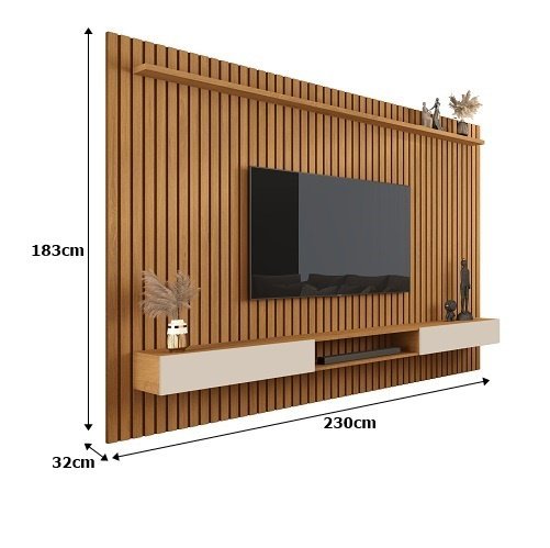 Painel para Tv até 85 Polegadas Ripado Verdadeiro Versátil 2.2x1.8 com Nicho Nature/off White - Giga - 3