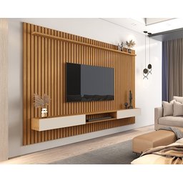 Painel para Tv até 85 Polegadas Ripado Verdadeiro Versátil 2.2x1.8 com Nicho Nature/off White - Giga - 2