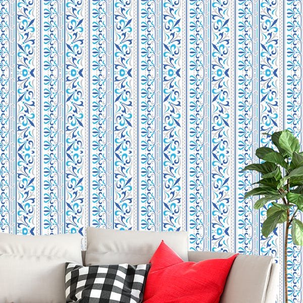 Papel de Parede Adesivo Arabesco 027 Azul 1.80x0.58m - 1