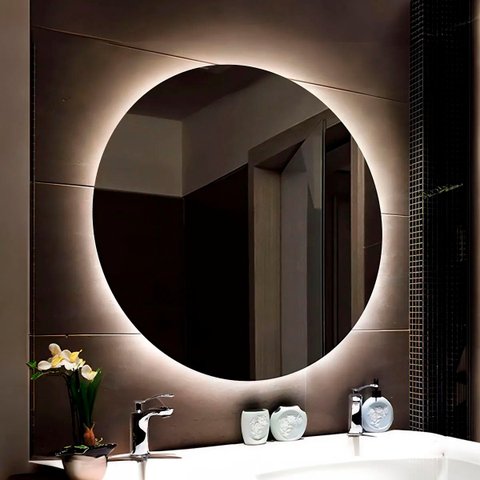 Espelho Banheiro Decorativo LED Quente Redondo Iluminado Sala Quarto 60cm