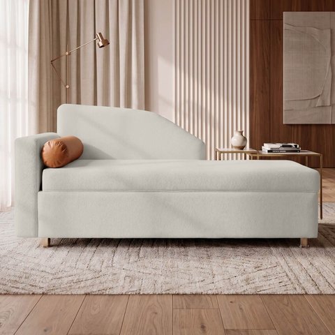 Sofá Cama Solteiro 1 Lugar com Baú Divã Bouclê Multifuncional Divã Quarto Hóspedes 195cm:Bouclê Bege