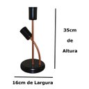 Ver imagem 2 de Abajur Luminária de Mesa 2 Hastes Moderno Ideal P/ Sala, Quarto Cor Preto com Cobre Bivolt 110v/220v